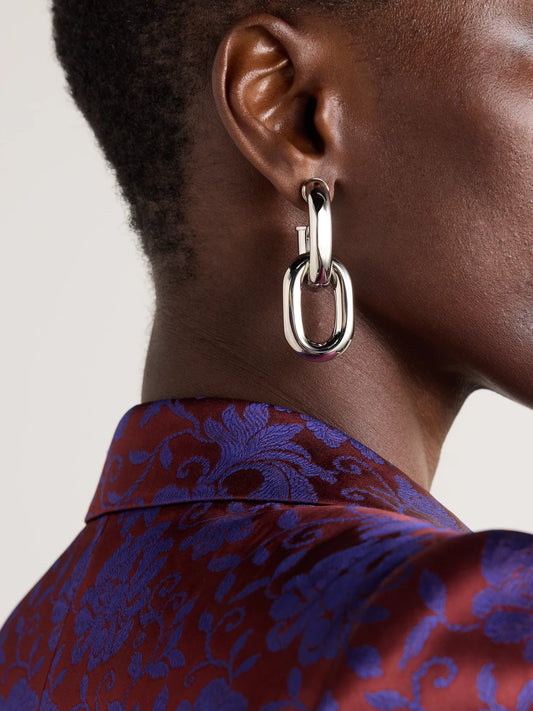 Image of Earrings. Product name - Xl Link Silver-tone Earrings in Multi colour by brand - RABANNE