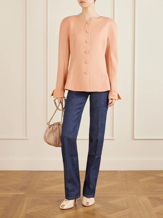 Image of Coats & Jackets. Product name - Wool-crepe Jacket in Pink colour by brand - Chloé