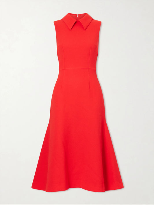 Image of Dresses. Product name - Leontine Wool-crepe Midi Dress in Red colour by brand - Emilia Wickstead