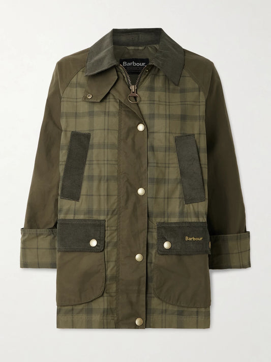 Image of Coats & Jackets. Product name - Beadnell Corduroy-trimmed Checked Cotton Jacket in Green colour by brand - Barbour