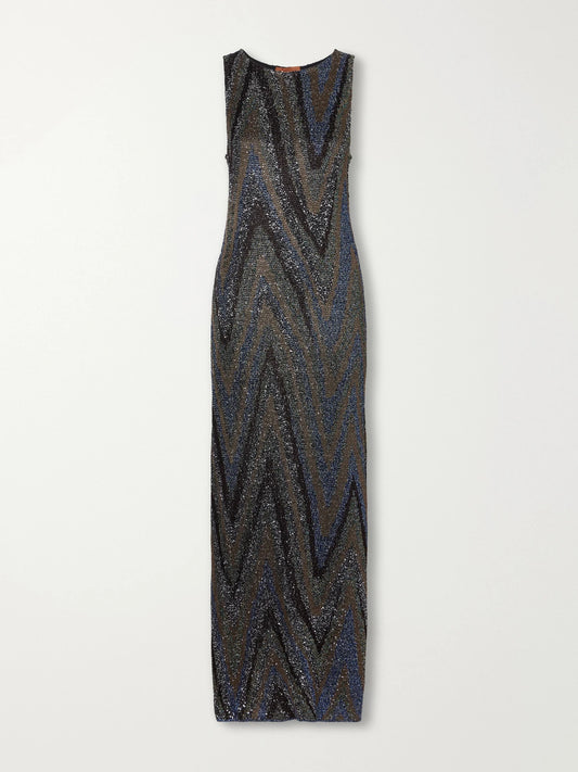 Missoni Sequin-embellished Striped Metallic Crochet-knit Maxi Dress