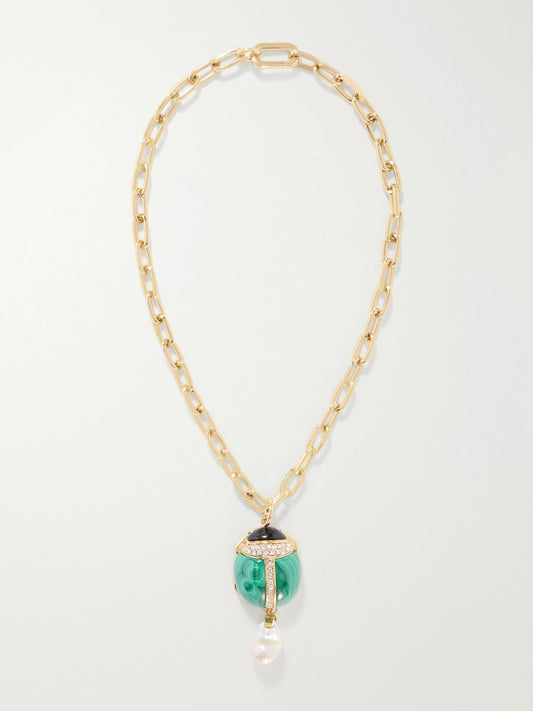 La DoubleJ Talismania Gold-plated Malachite Necklace