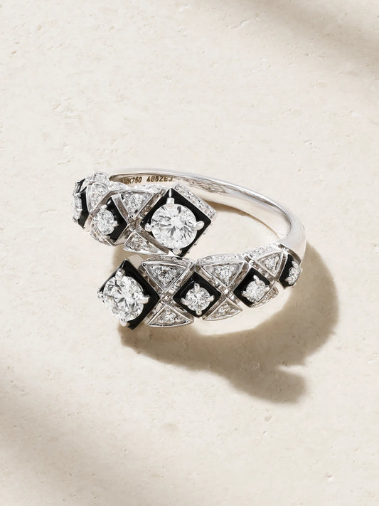 Infinity 18-karat White Gold, Diamond And Enamel Ring