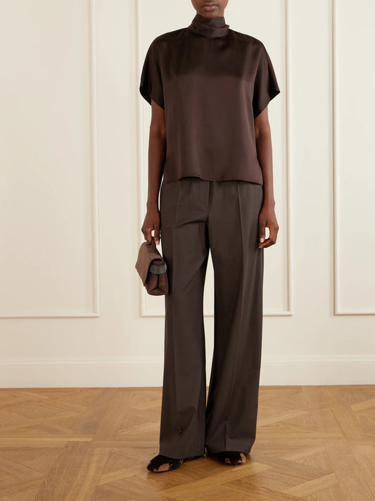 Image of Flats. Product name - Bead-embellished Leather-trimmed Brushed Loafers in Dark brown colour by brand - Brunello Cucinelli