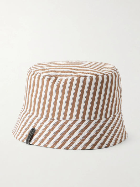 Brunello Cucinelli Monili-embellished Striped Cotton-blend Twill Bucket Hat
