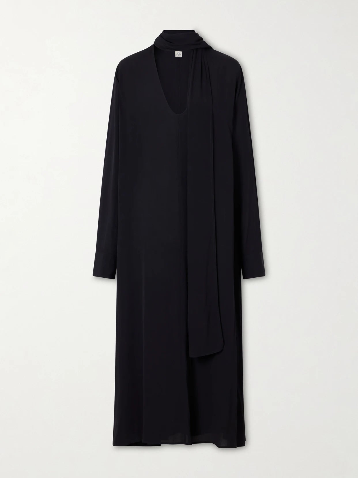Image of Dresses. Product name - Tie-detailed Woven Maxi Dress in Black colour by brand - TOTEME