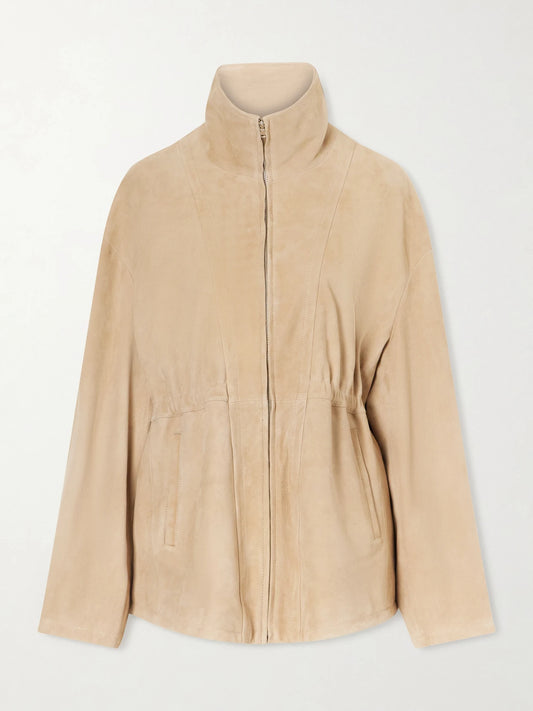 Image of Coats & Jackets. Product name - Passage Suede Jacket in Sand colour by brand - Nour Hammour