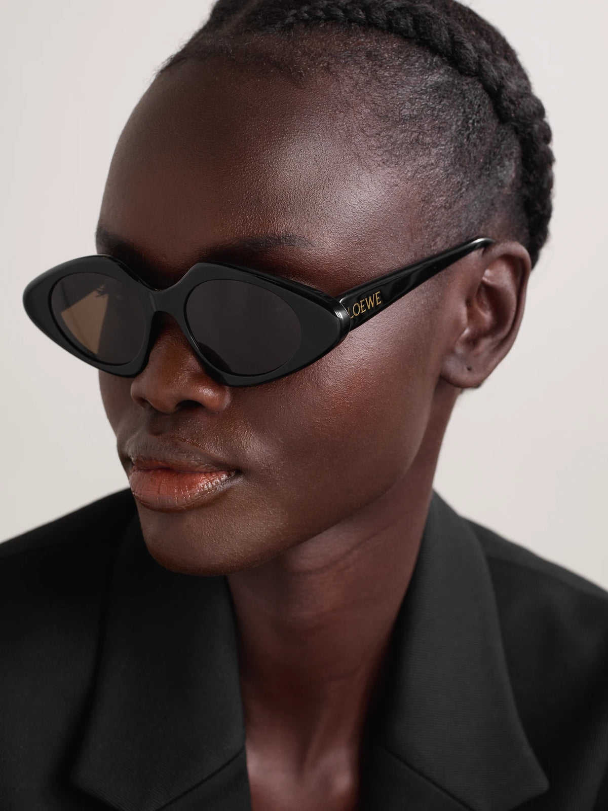 Image of Sunglasses. Product name - Slim Cat-eye Acetate Sunglasses in Black colour by brand - Loewe