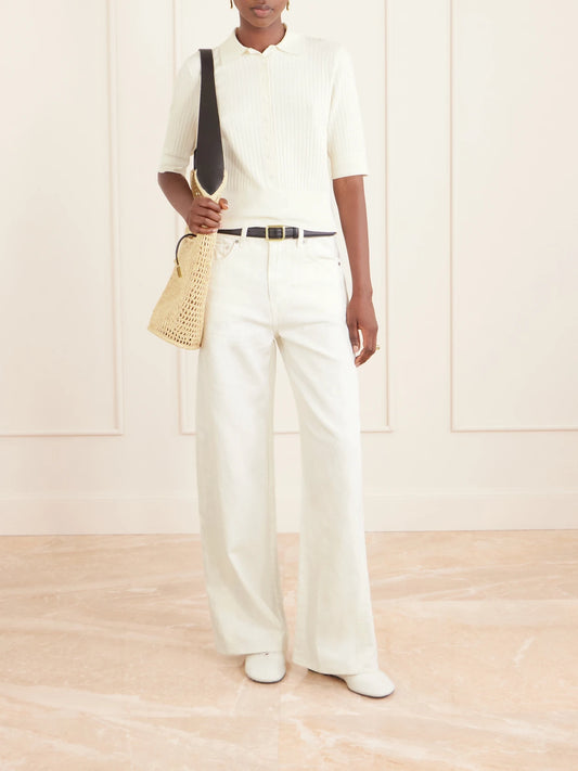 Image of a model wearing Tops. Product name - Ribbed Jersey Shirt in Ivory colour by brand - TWP