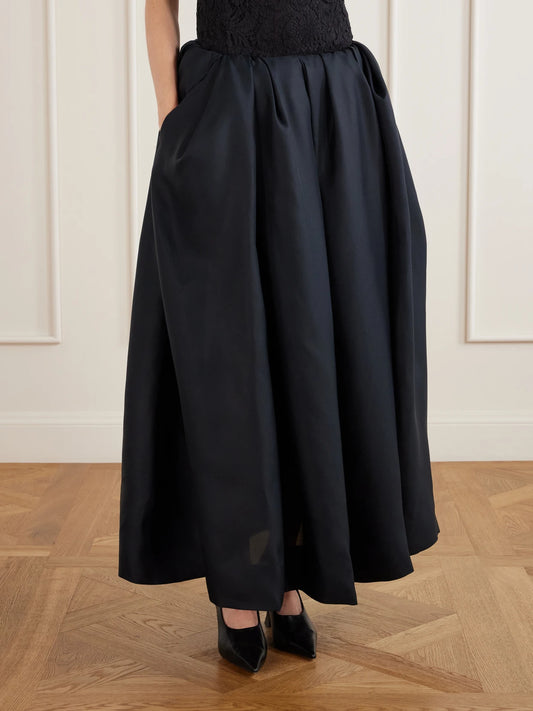 KHAITE Adara Sculptural Pleated Silk-twill Organza Maxi Skirt