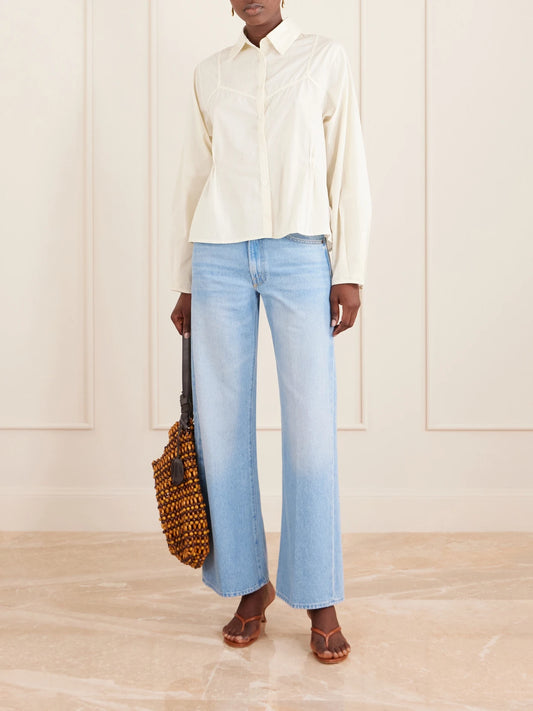 Image of Jeans. Product name - The Whip Skimp Mid-rise Wide-leg Jeans in Light denim colour by brand - Mother