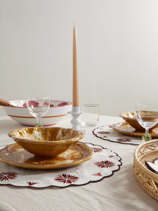 Image of Tableware. Product name - Set Of Two Small Scalloped Ceramic Bowls in Pastel orange colour by brand - Cabana