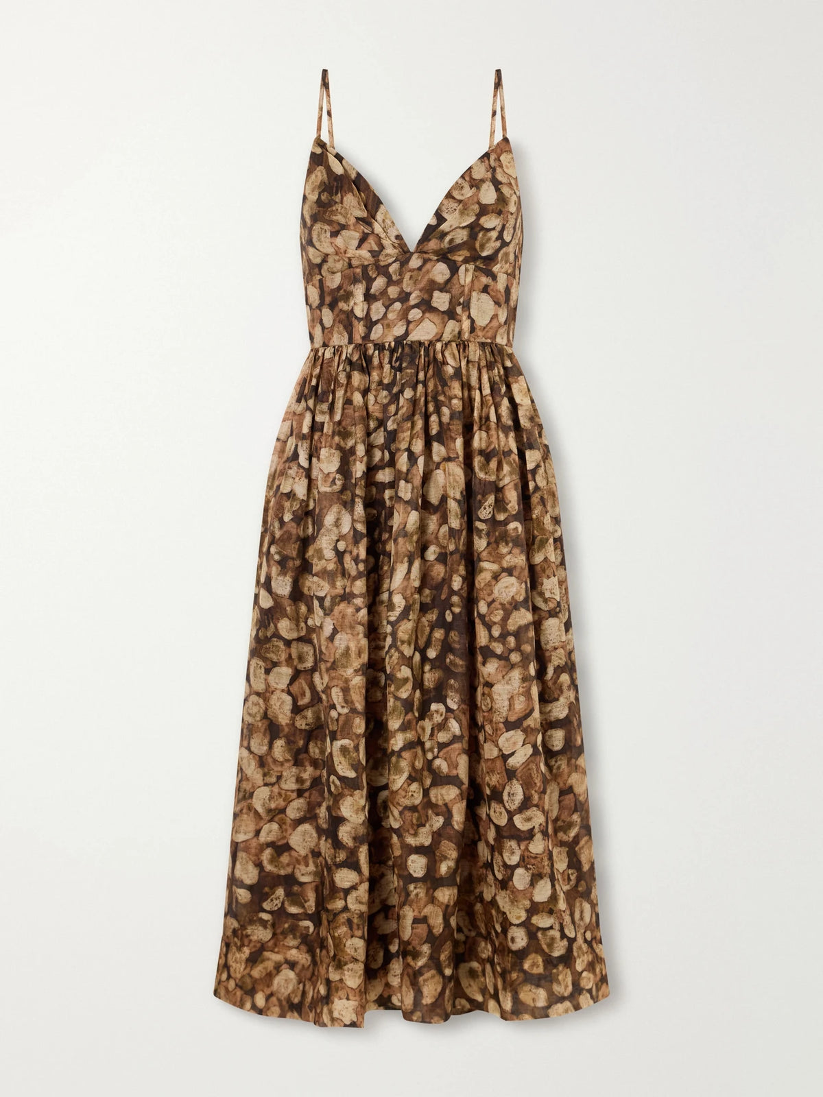 Cara Cara Miro Gathered Printed Linen And Silk-blend Organza Midi Dress