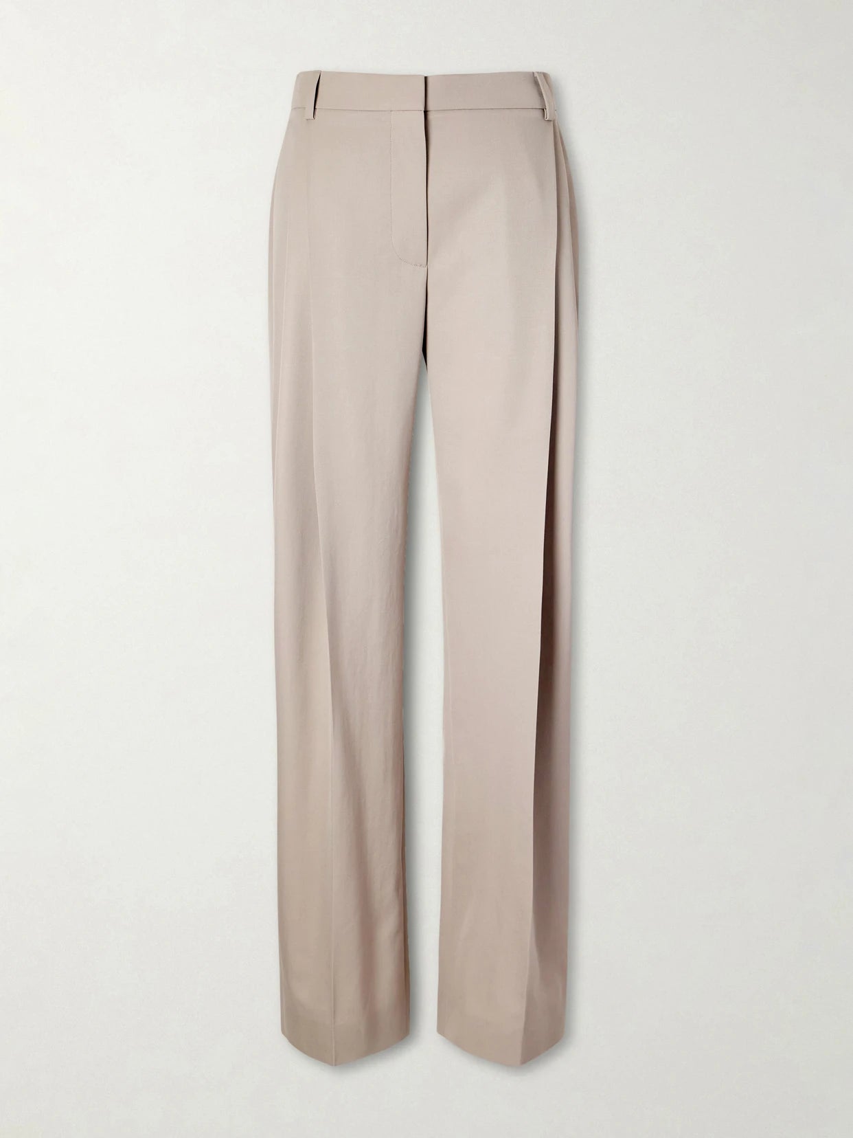 Image of a model wearing Pants. Product name - Pleated Wool-twill Straight-leg Pants in Beige colour by brand - Stella McCartney