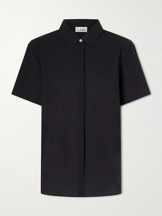 Image of a model wearing Tops. Product name - Cotton Shirt in Black colour by brand - Lido
