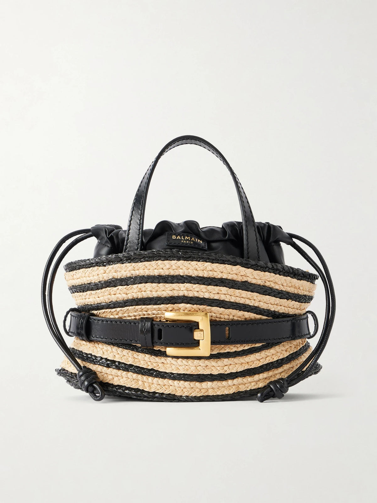 Shuffle Mini Buckled Leather-trimmed Raffia Shoulder Bag