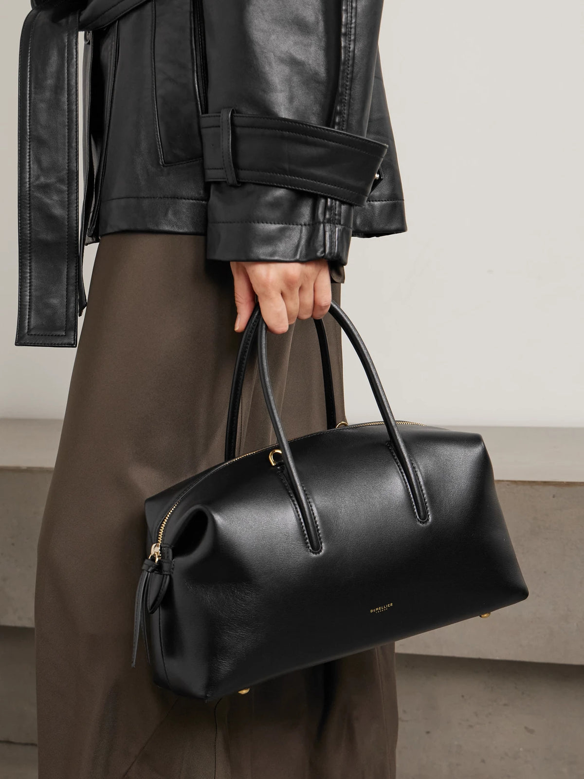 Image of Bags. Product name - The Stockholm Midi Textured-leather Tote in Black colour by brand - DeMellier