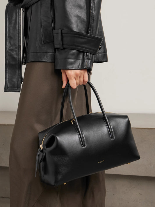 Image of Bags. Product name - The Stockholm Midi Textured-leather Tote in Black colour by brand - DeMellier
