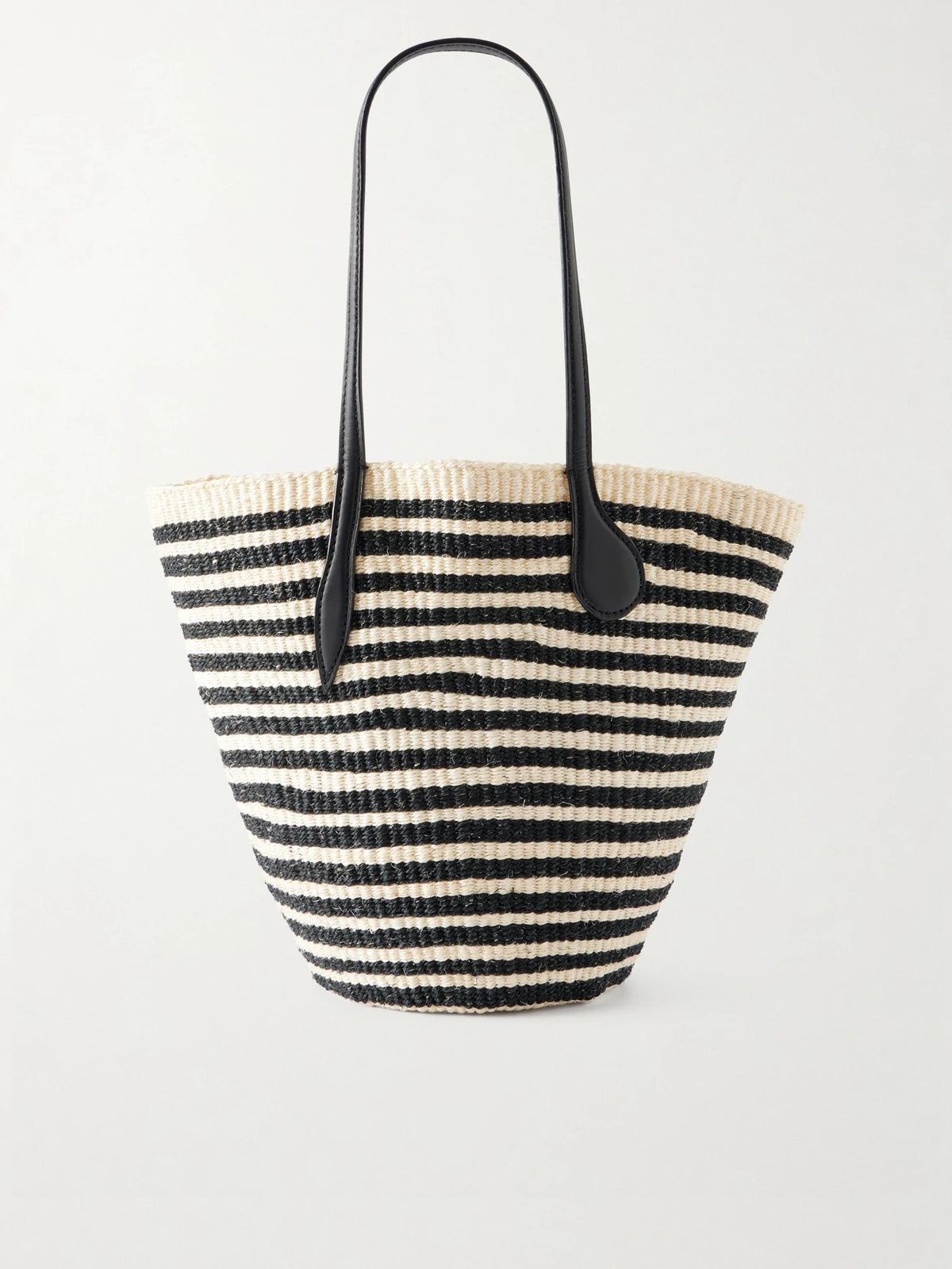 Striped Leather-trimmed Sisal Shoulder Bag