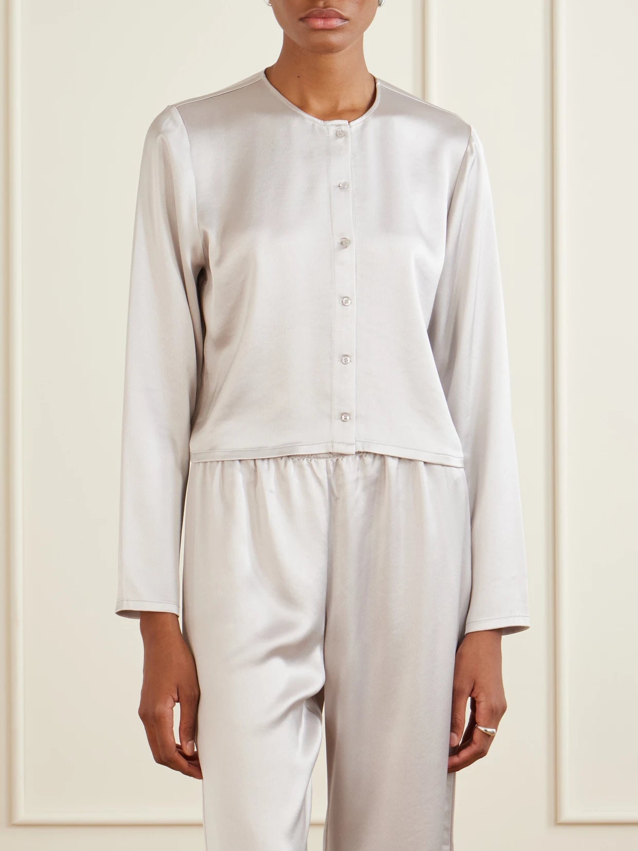 Barb Cropped Satin Cardigan