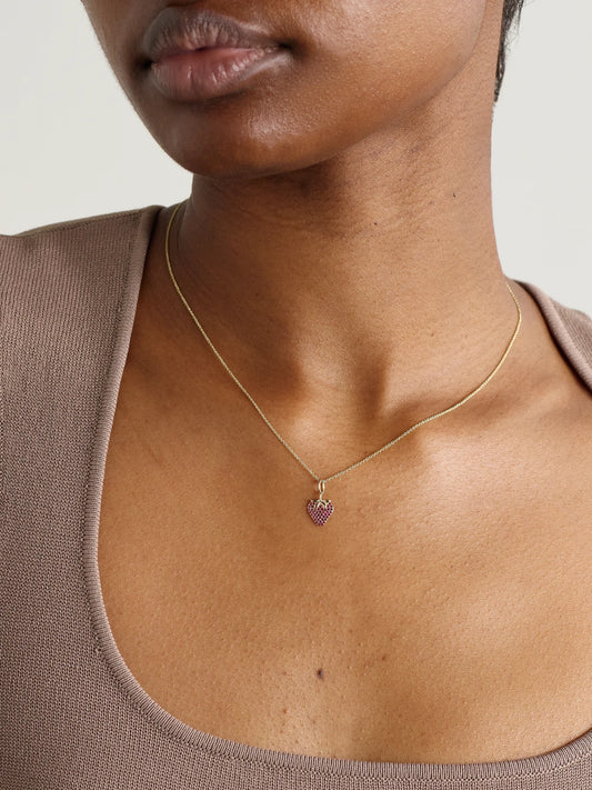 Image of Necklaces. Product name - Strawberry 14-karat Gold Ruby Necklace in Multi colour by brand - Sydney Evan