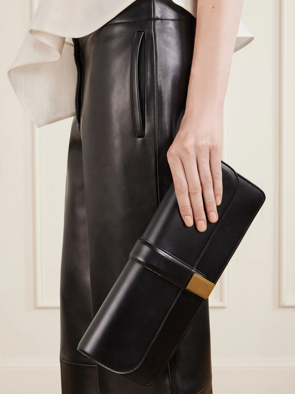 Image of Bags. Product name - Black Leather Clutch Bag in Multi colour by brand - KHAITE