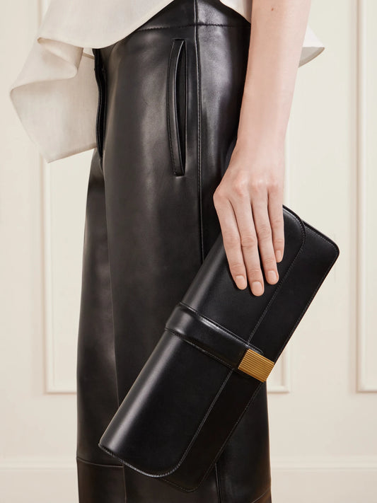 Image of Bags. Product name - Black Leather Clutch Bag in Multi colour by brand - KHAITE