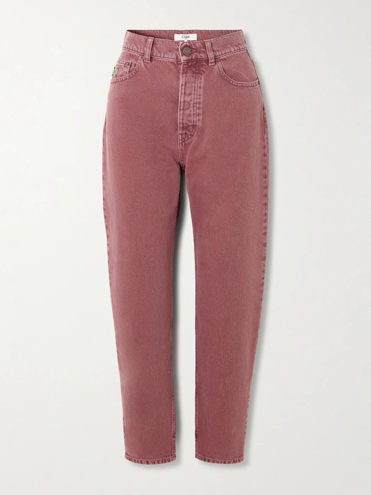 Image of Jeans. Product name - Organic Mid-rise Tapered Jeans in Pink colour by brand - Chloé