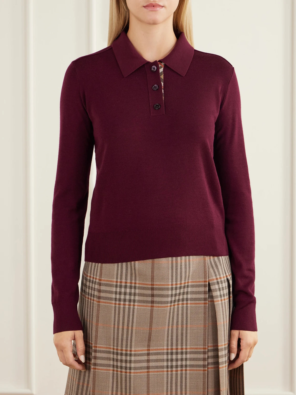 Burberry Mandy Ribbed-detail Wool Polo Sweater