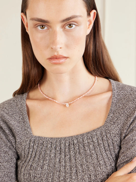 Image of Necklaces. Product name - Raindrop 14-karat Gold, Rhodochrosite And Moonstone Necklace in Pink colour by brand - JIA JIA