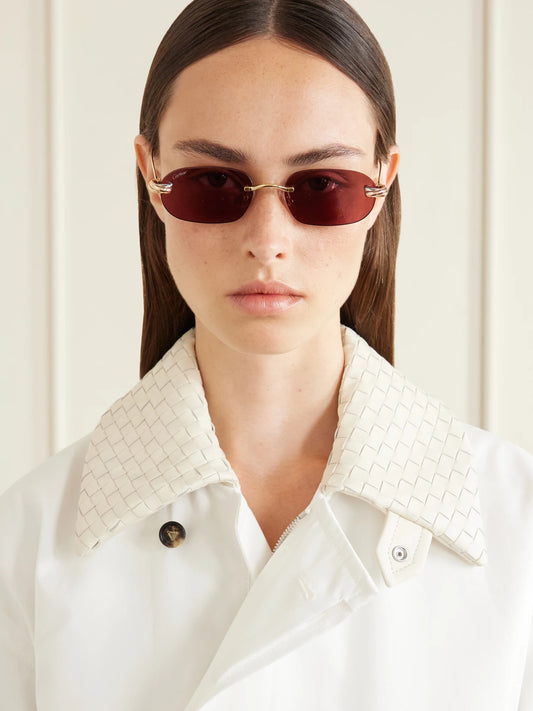 Image of Sunglasses. Product name - Trinity De Cartier Square-frame Gold-tone Sunglasses in Red colour by brand - Cartier Eyewear