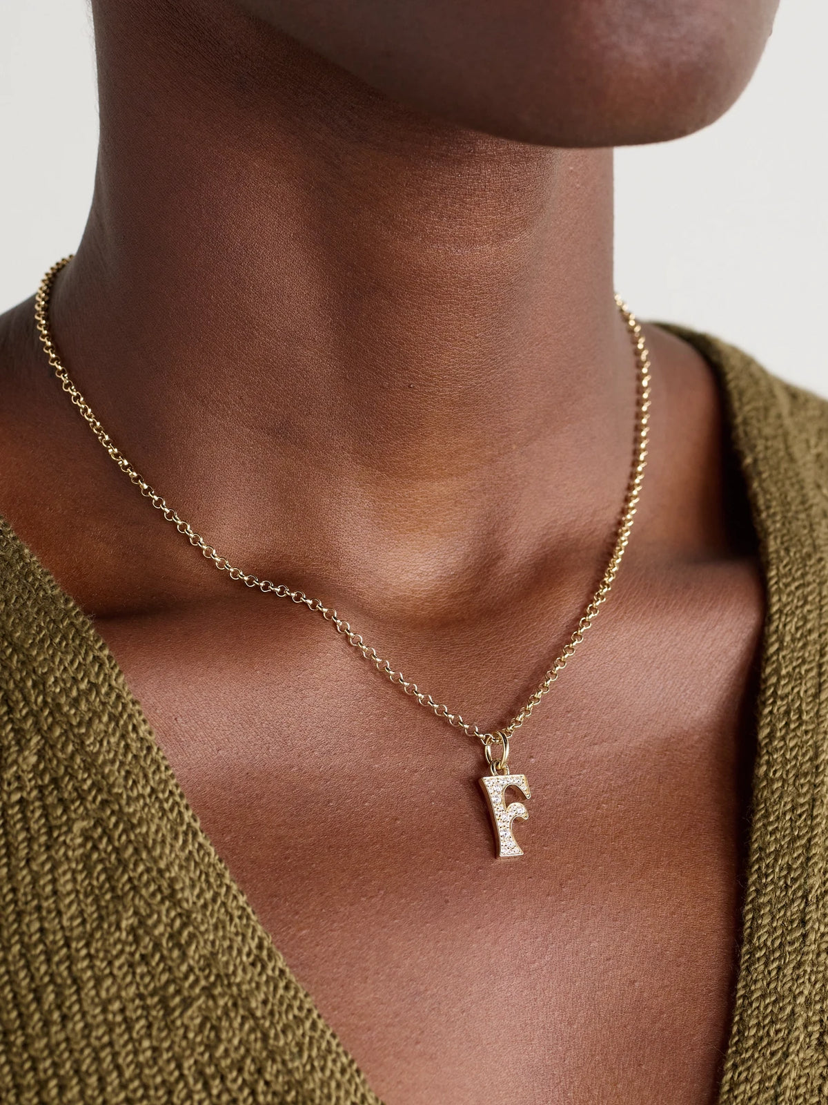 Image of Necklaces. Product name - Initial Charm 14-karat Gold Diamond Necklace in K colour by brand - Marlo Laz