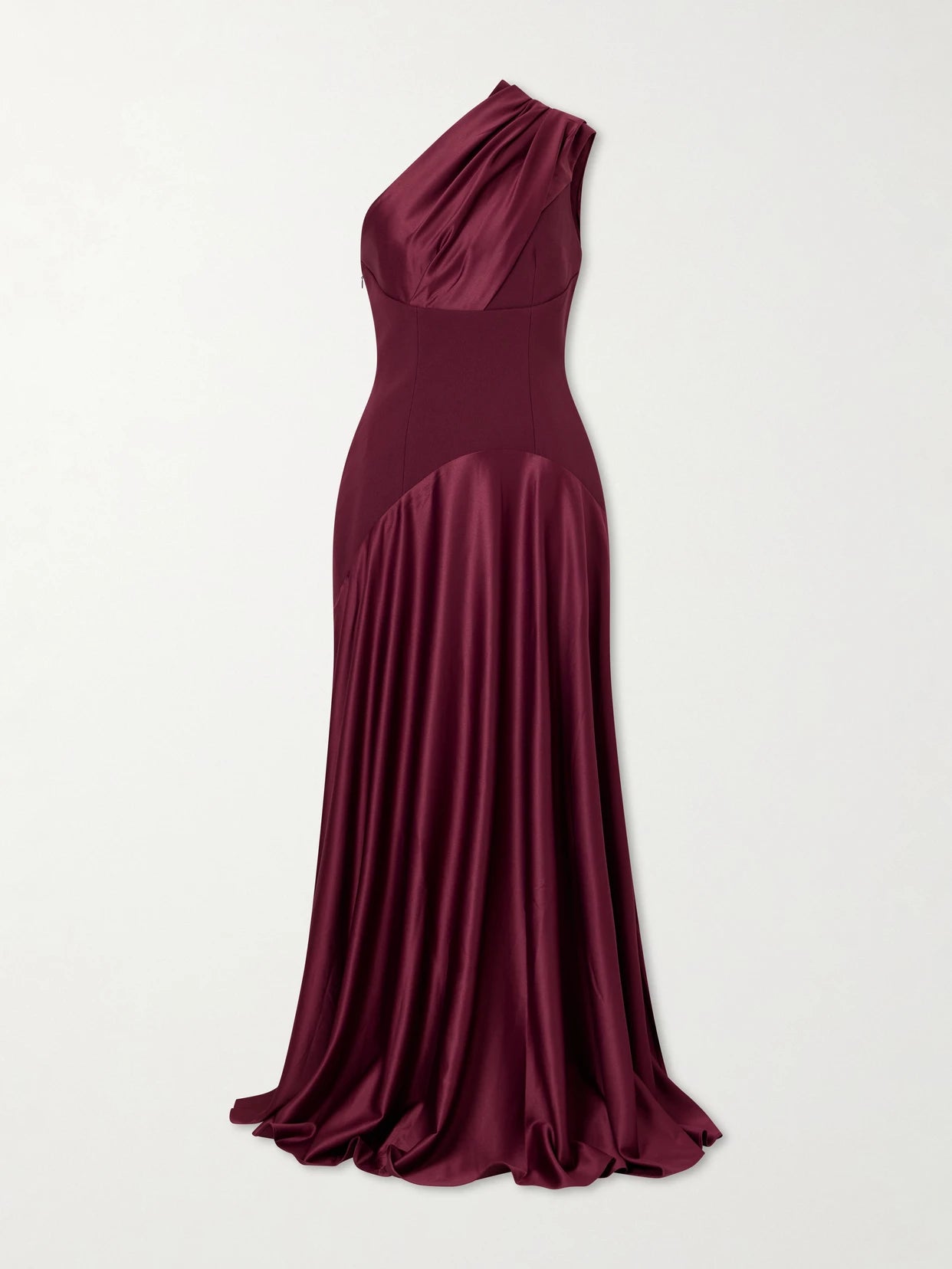 Image of Dresses. Product name - Gabriela Pleated Satin Gown in Dark purple colour by brand - Solace London
