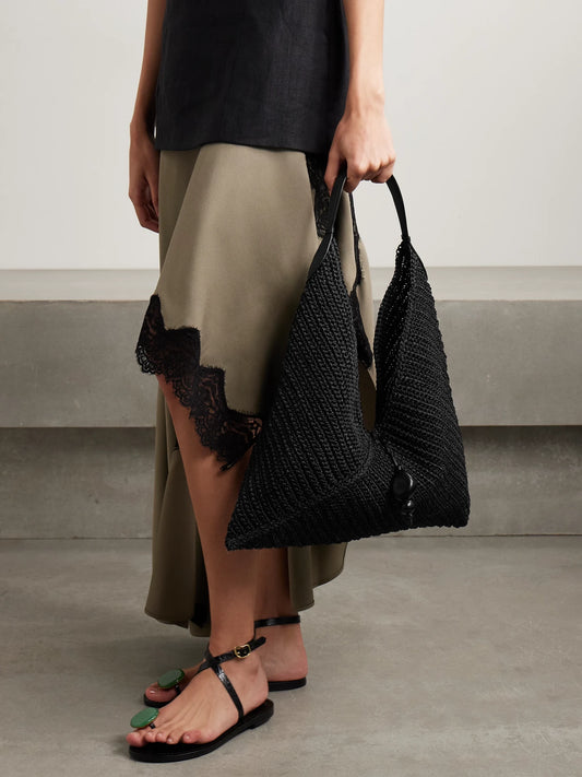 Image of Bags. Product name - Origami Medium Leather-trimmed Fique Shoulder Bag in Black colour by brand - Hunting Season