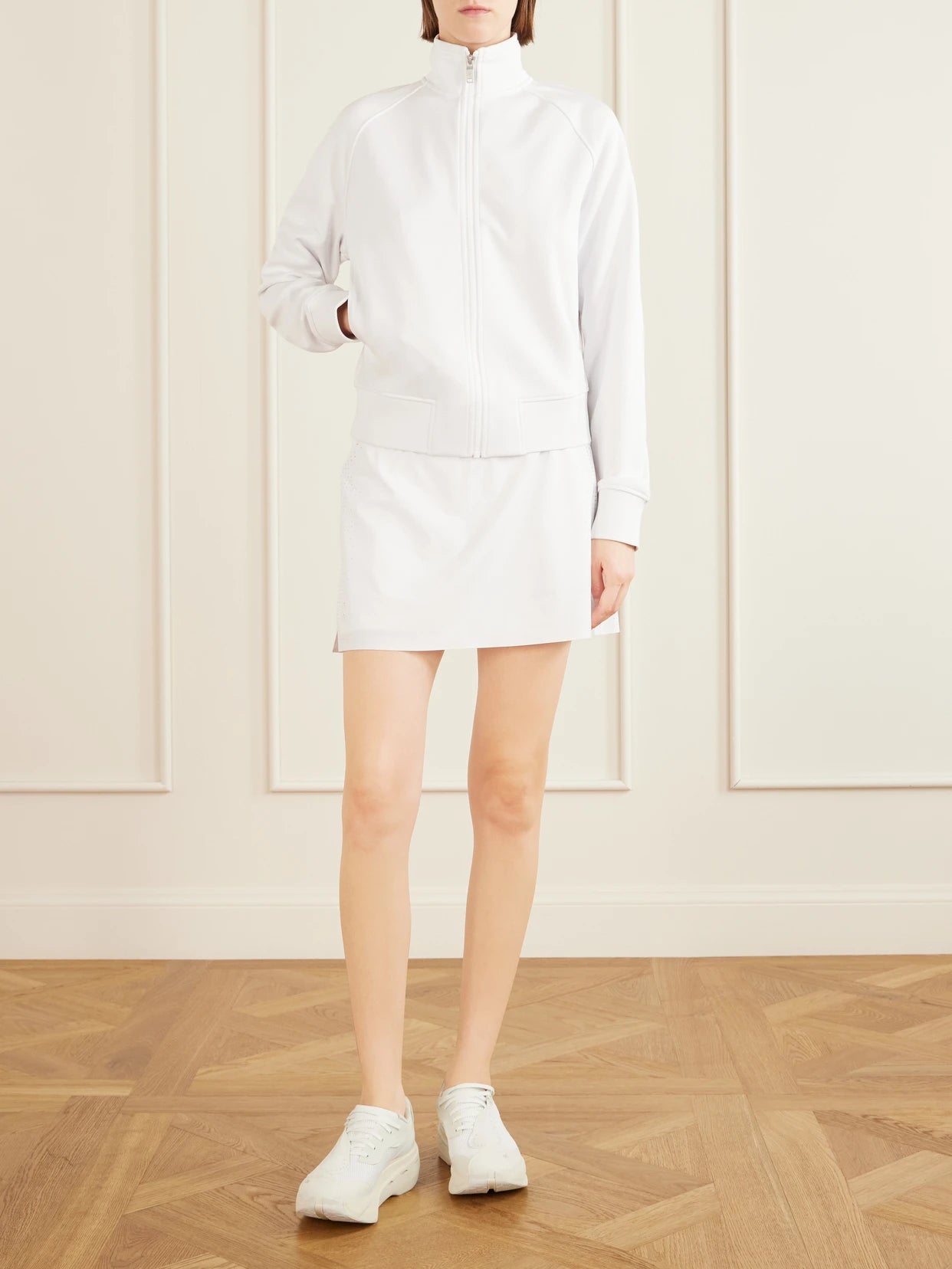 Image of Coats & Jackets. Product name - Courtside Logo-embroidered Recycled Shell Tennis Jacket in White colour by brand - ON