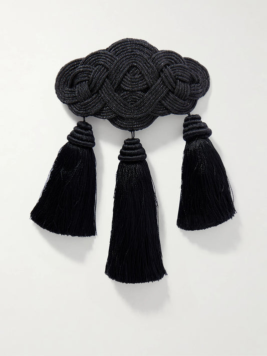 Jennifer Behr Olga Tasseled Embroidered Silk Hairclip