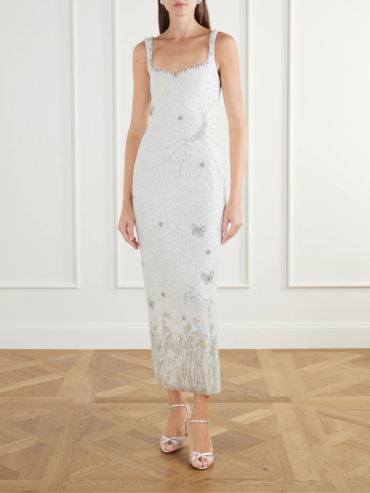 Image of Dresses. Product name - Wildflower Embellished Stretch-tulle Gown in White colour by brand - Clio Peppiatt