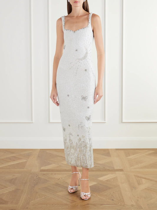 Image of Dresses. Product name - Wildflower Embellished Stretch-tulle Gown in White colour by brand - Clio Peppiatt