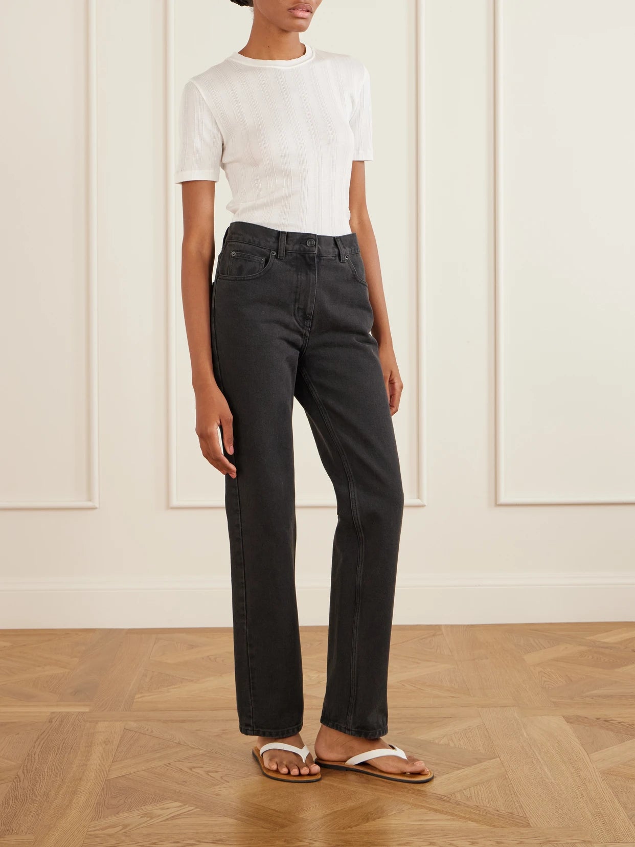 Image of Jeans. Product name - Fargo Mid-rise Straight-leg Jeans in Black colour by brand - The Row