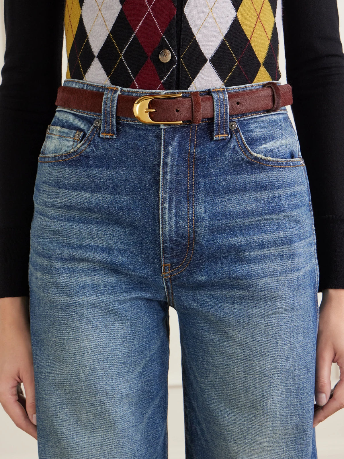 Image of Belts. Product name - Dome Calf Hair Belt in Burgundy, Chartreuse colour by brand - KHAITE