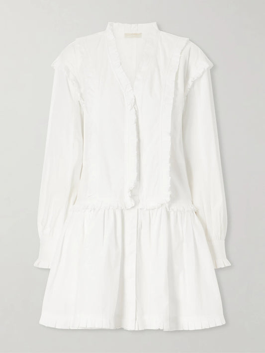 Image of Dresses. Product name - Beatrix Ruffled Cotton Mini Dress in White colour by brand - Ulla Johnson
