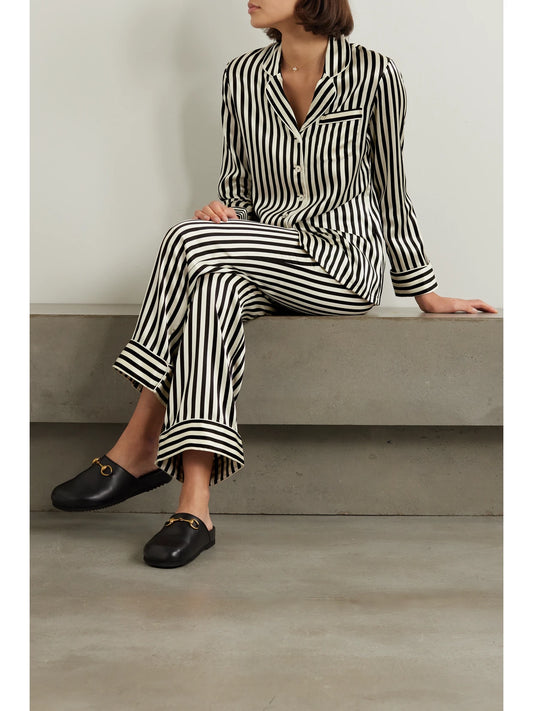 Lila Striped Silk-satin Pajama Set
