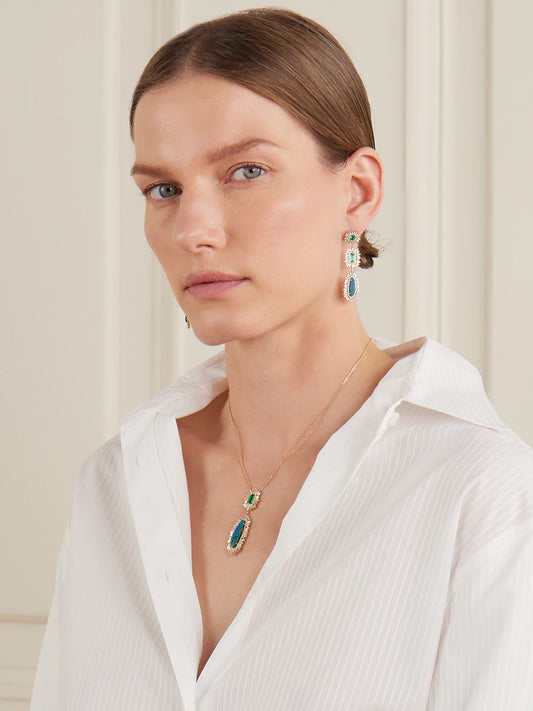 Image of Necklaces. Product name - 18-karat Gold Multi-stone Necklace in Green colour by brand - Suzanne Kalan