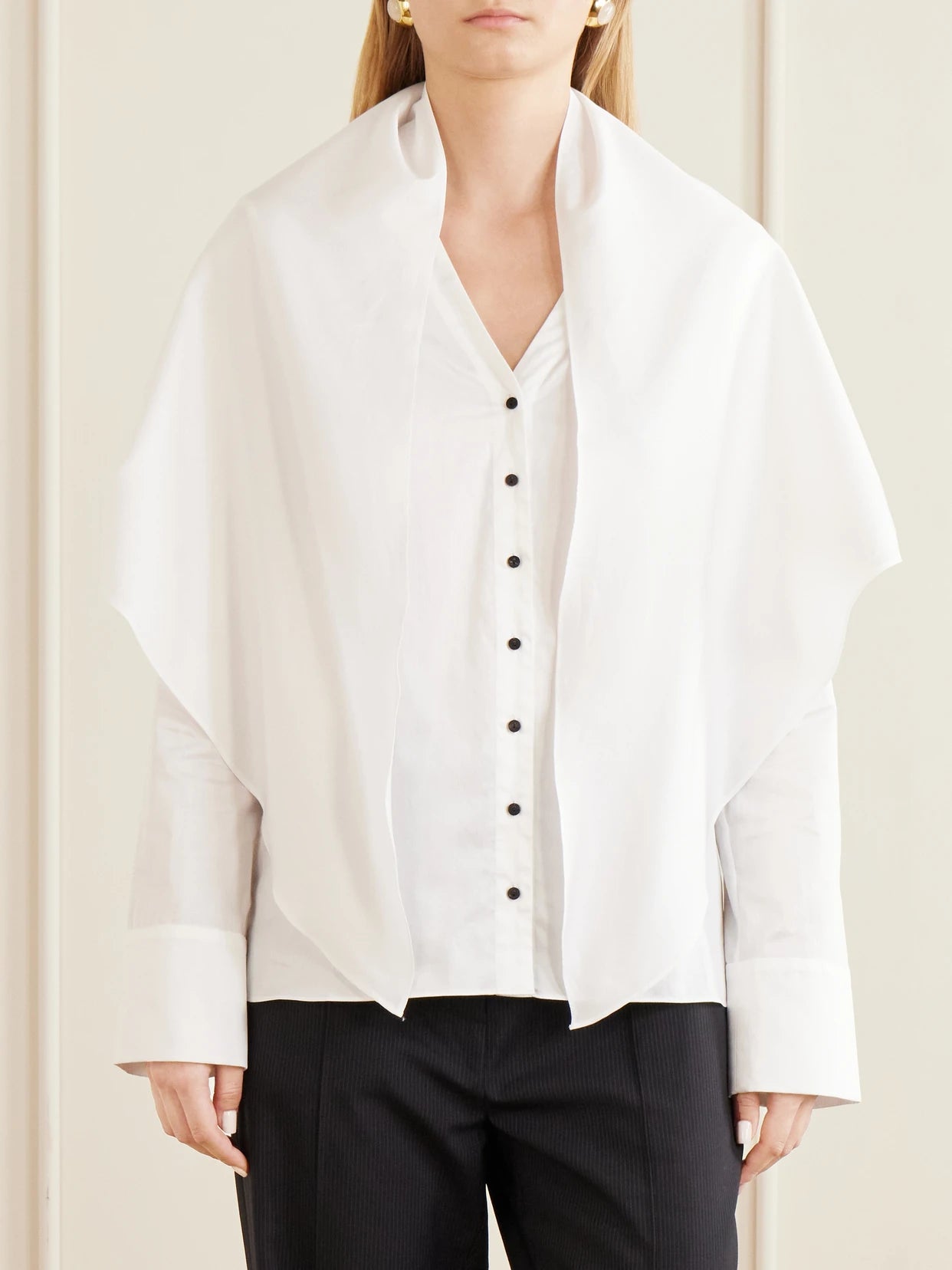 Nia Scarf-detailed Cotton-poplin Shirt
