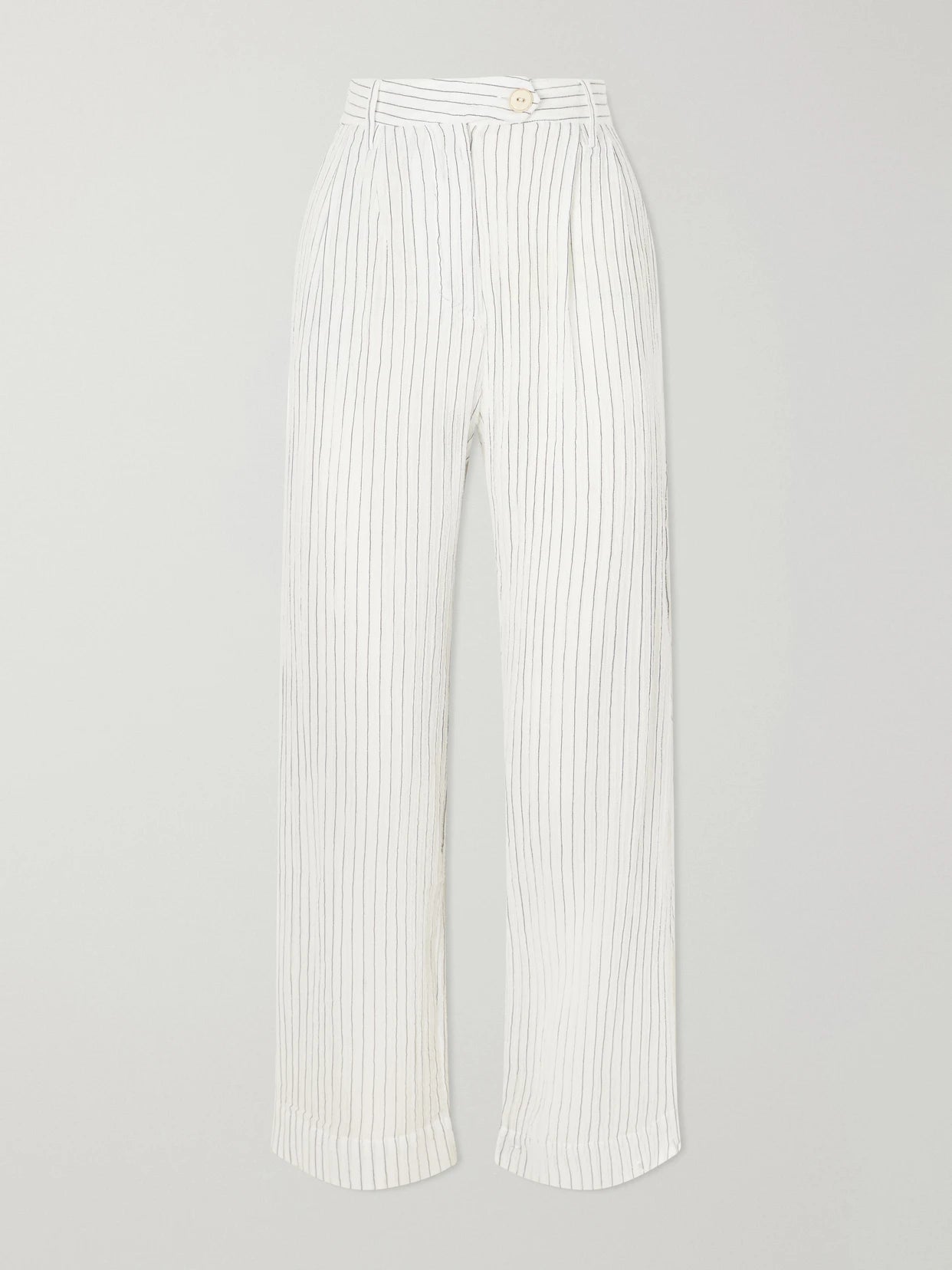 Diana Sea Salt Pleated Pinstriped Cotton-gauze Wide-leg Pants