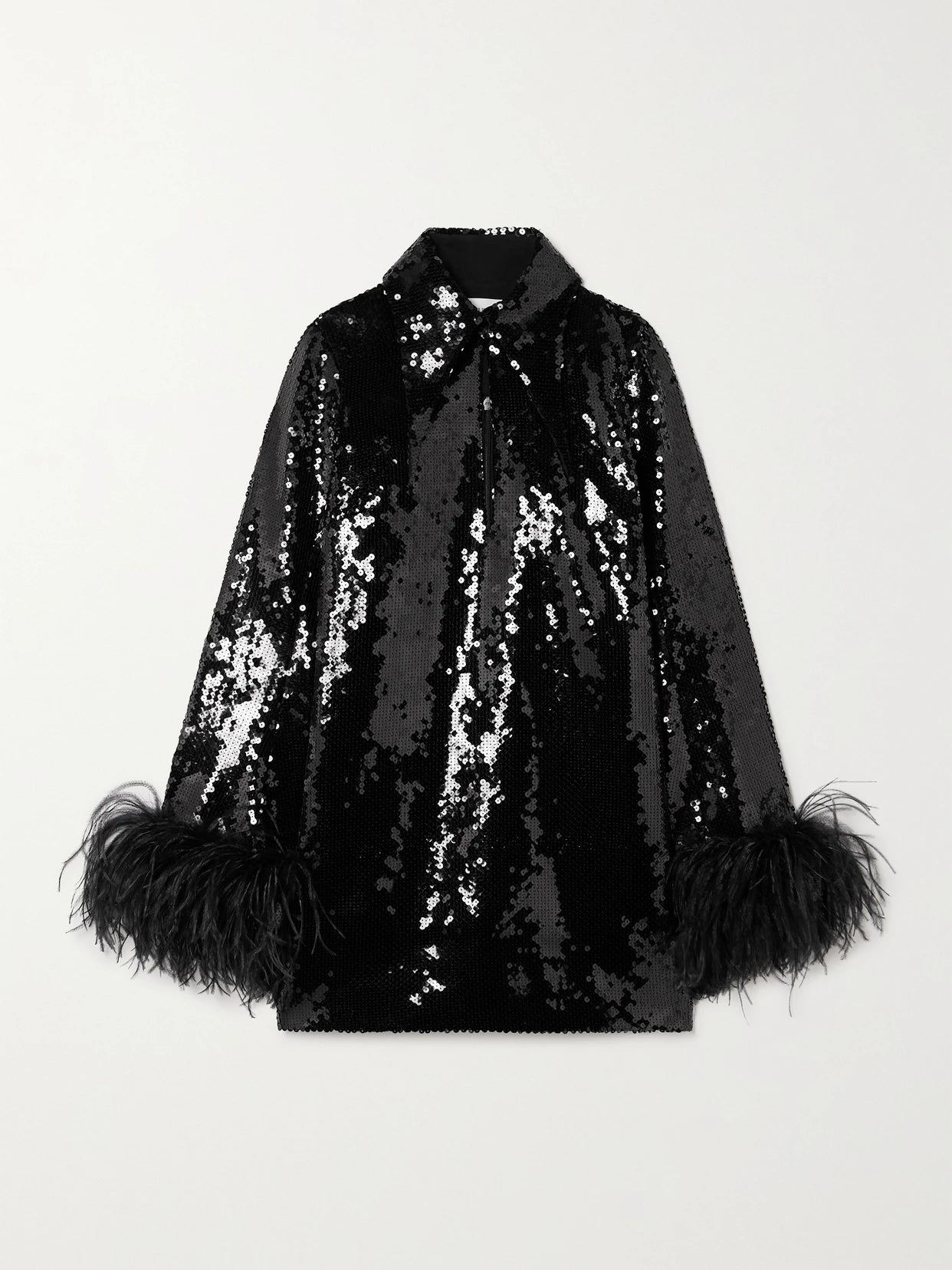 Image of Dresses. Product name - Michelle Feather-trimmed Sequined Crepe Mini Dress in Black colour by brand - 16ARLINGTON