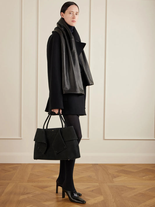 Image of Scarves & Shawls. Product name - Leather And Cashmere Scarf in Black colour by brand - TOTEME