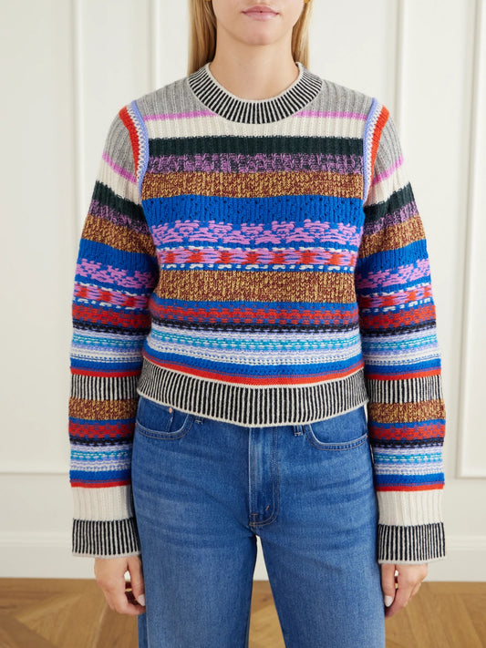 Mother The Extra Crop Striped Alpaca And Wool-blend Sweater