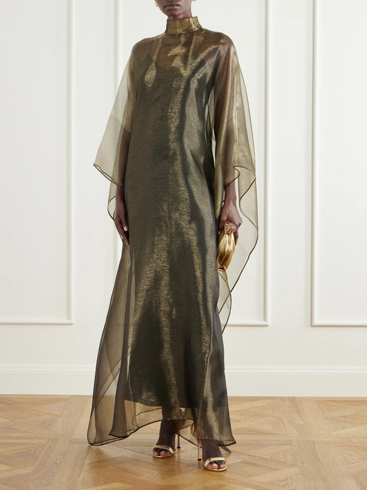 Image of Dresses. Product name - Sphinx Lurex Fil-coupé Gown in Army green colour by brand - Taller Marmo