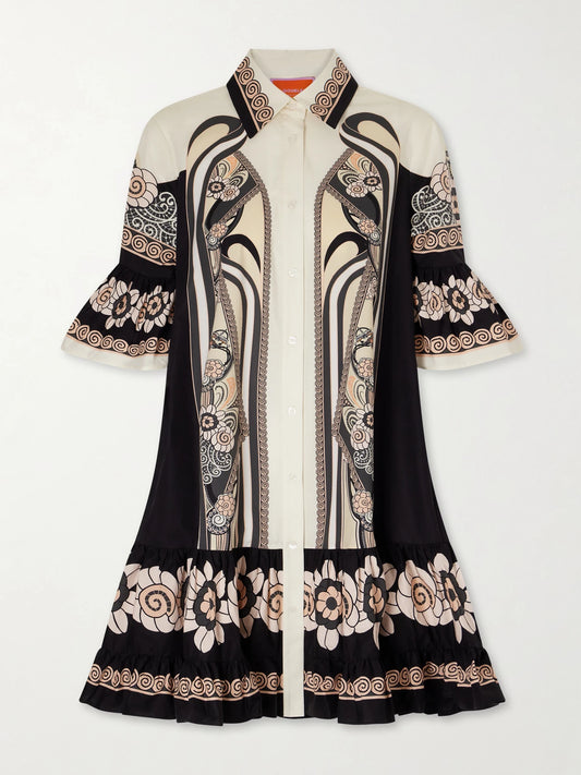 Image of Dresses. Product name - Choux Patterned Cotton-poplin Mini Dress in Multi colour by brand - La DoubleJ